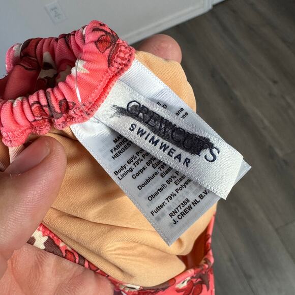 Crewcuts by J.Crew Bow Tie Swimwear Top Girls 10 Pink Red Floral Halter Pullover - Picture 5 of 8